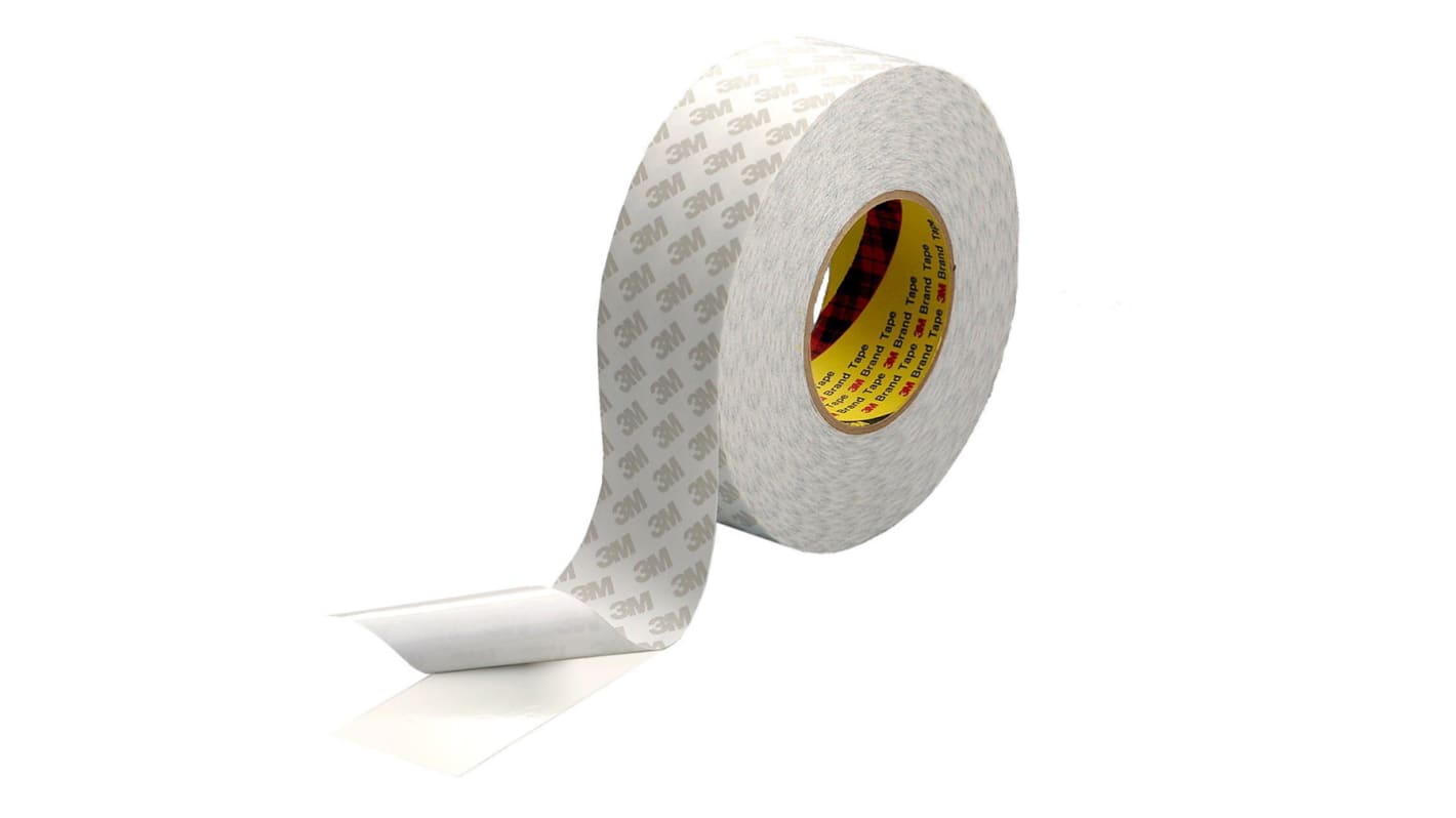 3M 9080HL White Double Sided Paper Tape, 0.16mm Thick, 7.5 N/cm, Paper Backing, 25mm x 50m