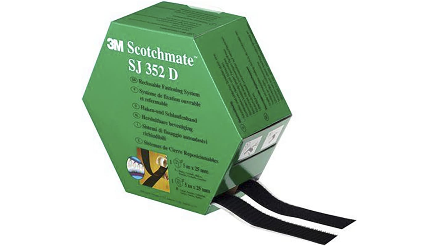 3M SJ352D SCOTCHMATE Doppelseitig - Haken und Schlaufen Klettband, 25mm x 5m, Schwarz