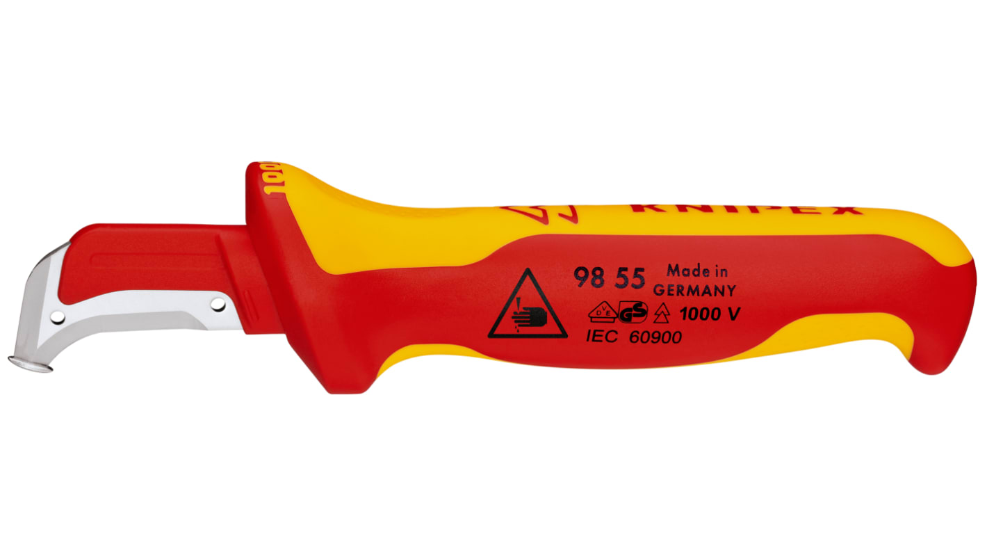 Knipex VDE Abisoliermesser mit Gleitschuh-isolierendem Mehrkomponentengriff mit Zweikomponenten-Griff 180 mm, Klinge 38