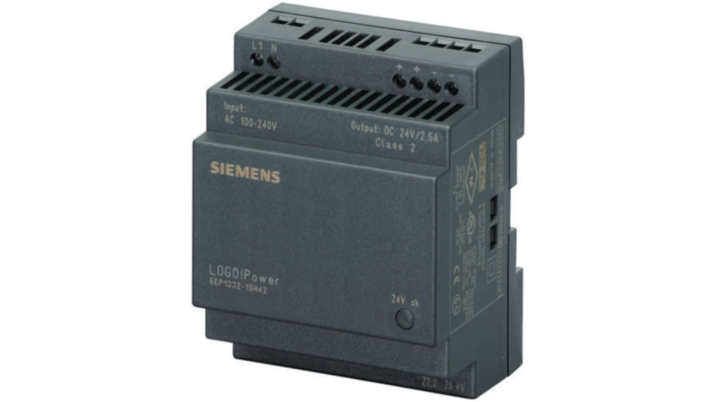 Siemens Switch Mode DIN Rail Panel Mount Power Supply, 2.5A Output, 60W