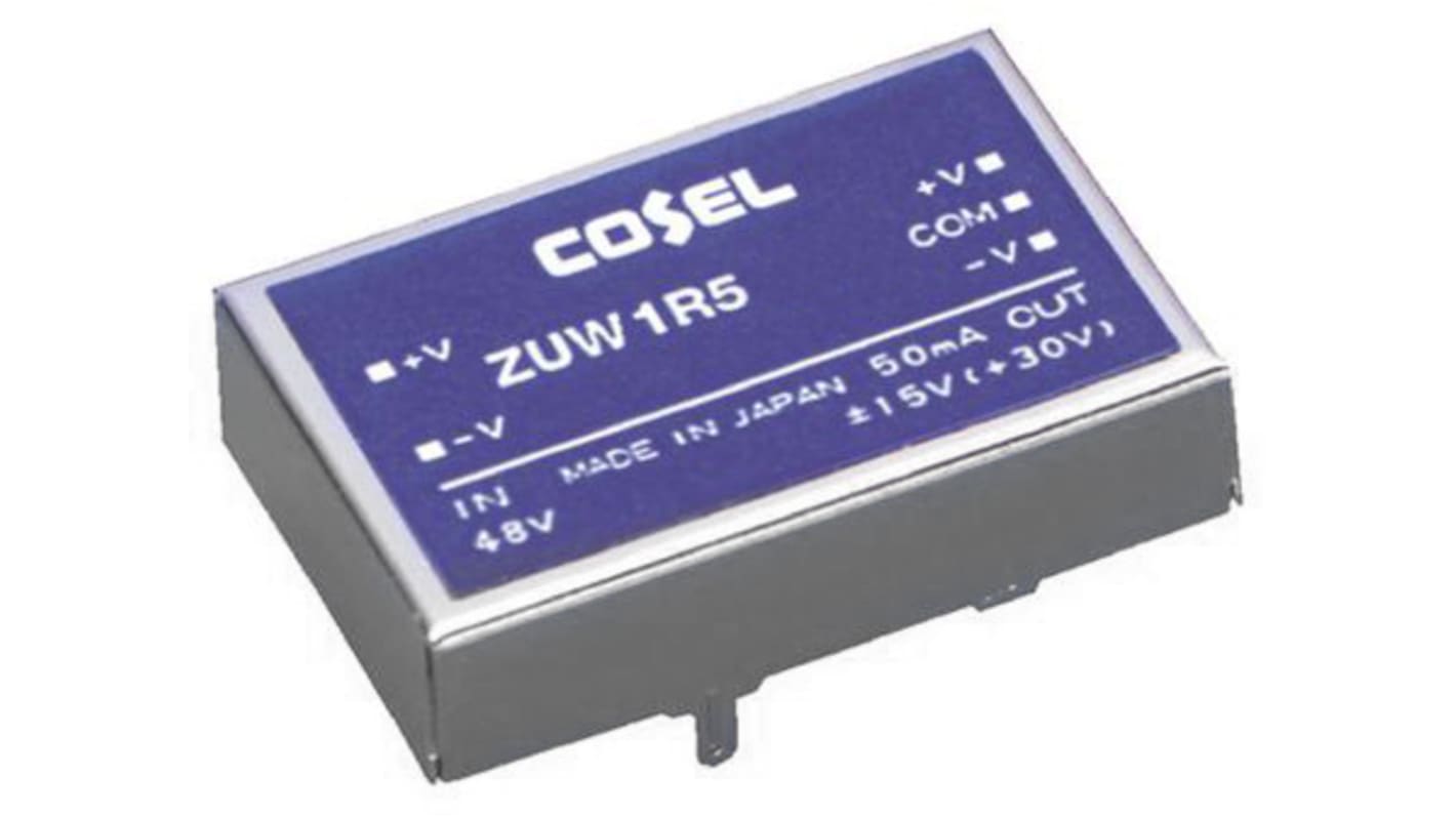 Cosel DC-DC Converter, ±12V dc/ 65mA Output, 4.5 → 9 V dc Input, 1.56W, Through Hole, +71°C Max Temp -20°C Min