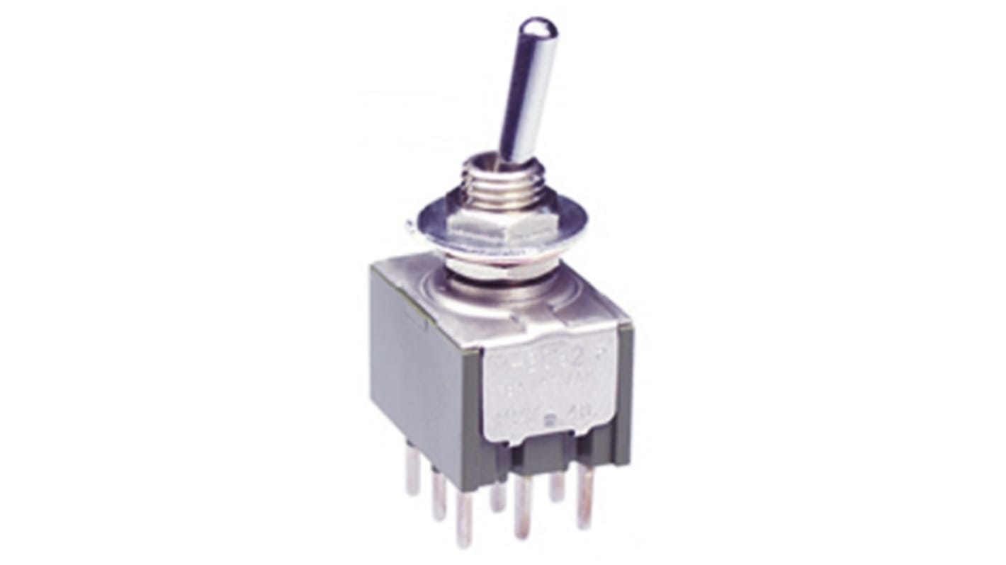 NKK Switches Toggle Switch, PCB Mount, On-(On), 3PDT, Through Hole Terminal