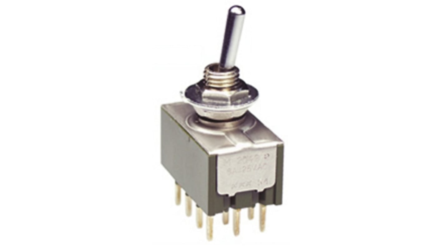 NKK Switches Toggle Switch, PCB Mount, On-(On), 4PDT, Through Hole Terminal