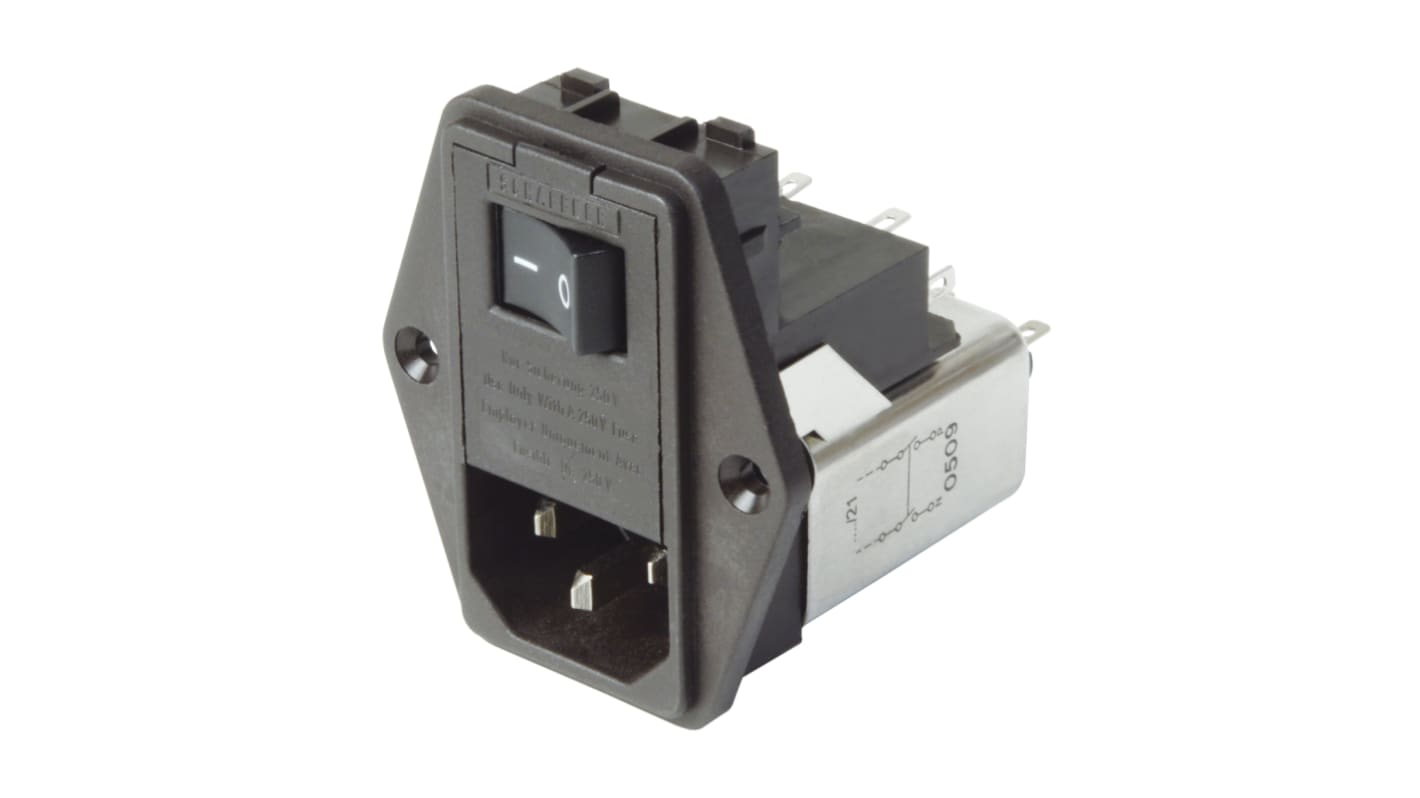 Male IEC/EN 60939 IEC Filter Panel Mount,Solder,Rated At 2A,250 V ac Operating Frequency 50 → 400Hz