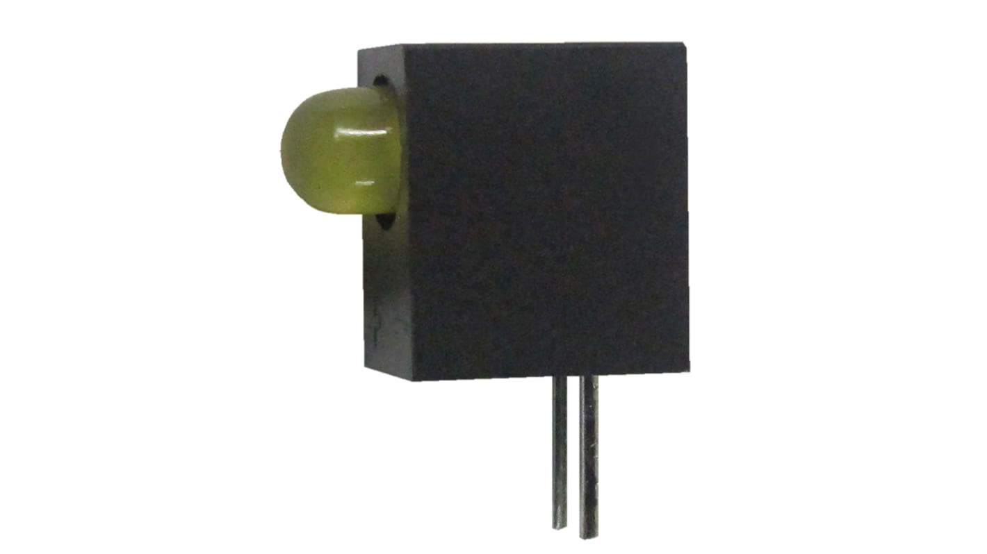 Indicador LED para PCB a 90º Kingbright Amarillo, λ 588 nm, 1 LED, 2,5 V, 60 °, dim. 8.75 x 4.6 x 7.3mm, mont. pasante