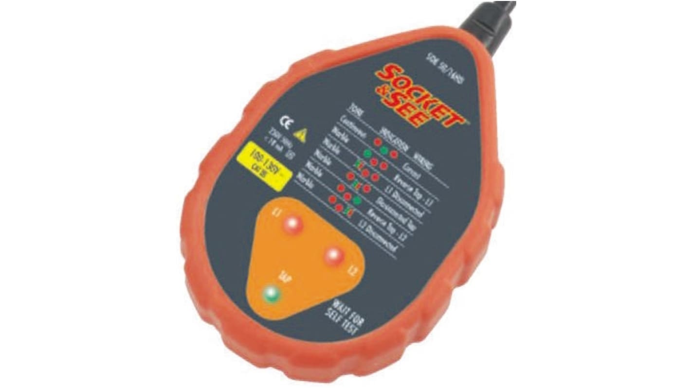 Tester gniazd, SOK 50, 16A, 110V ac, alarm: Tak, test przewodów: Tak, LED, Zasilanie sieciowe