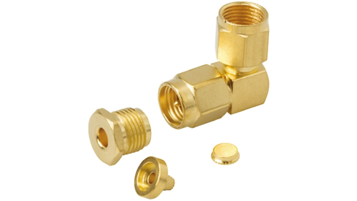 TE Connectivity, Plug Cable Mount SMA Connector, 50Ω, Clamp Termination, Right Angle Body