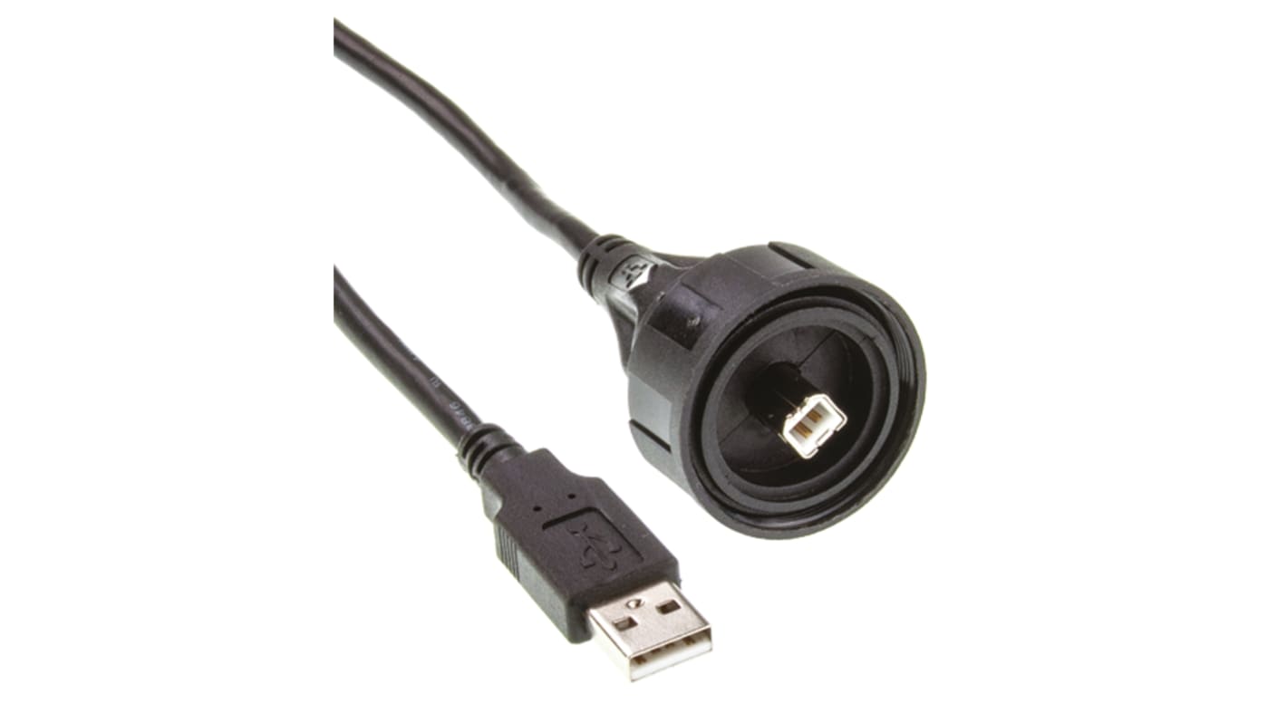 Cable USB 2.0 Bulgin, con A. USB B Macho, con B. USB A Macho, long. 5m, color Negro