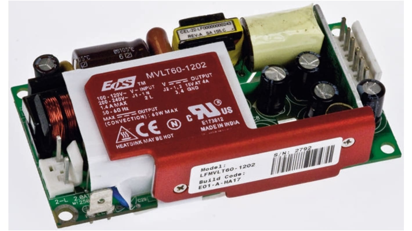 EOS Switching Power Supply, LFMVLT40-1201, 12V dc, 3.5A, 40W, 1 Output, 180 → 264 V ac, 90 → 132 V ac