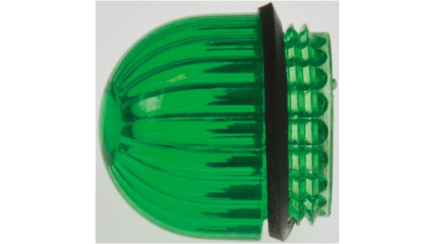 Krycí sklíčko indikátoru, Montáž do panelu, průměr: 11/16in, tvar čočky Klenuté, barva čočky: Zelená