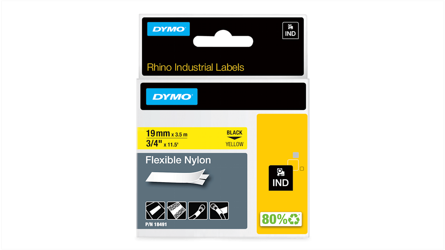 18491 Dymo Black on Yellow Label Printer Tape, 3.5 m Length, 19 mm