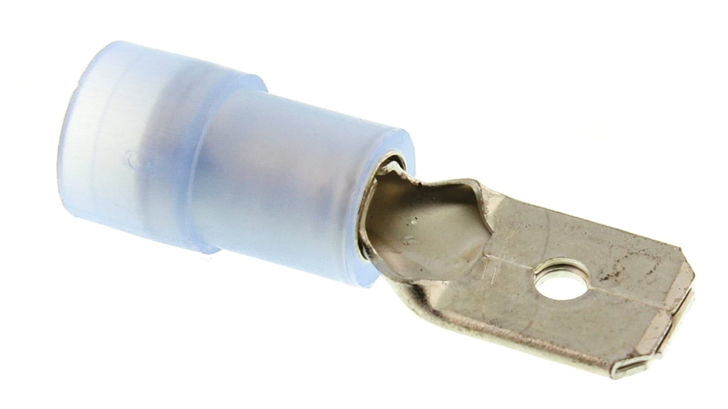 TE Connectivity PIDG FASTON .250 Blue Insulated Male Spade Connector, Tab, 6.35 x 0.81mm Tab Size