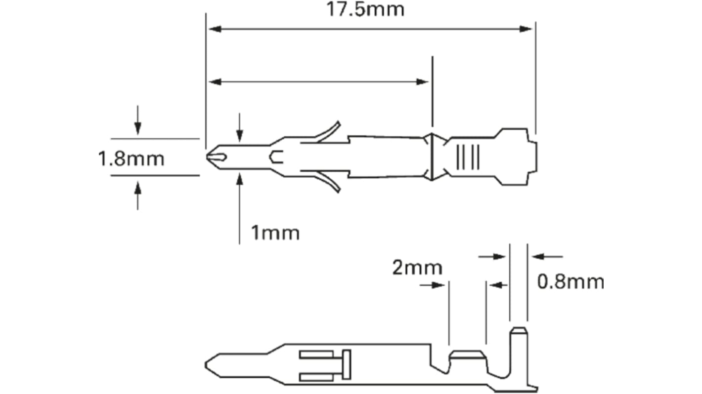 TE Connectivity Mini-Universal MATE-N-LOK Series Male Crimp Terminal, 26AWG Min, 22AWG Max