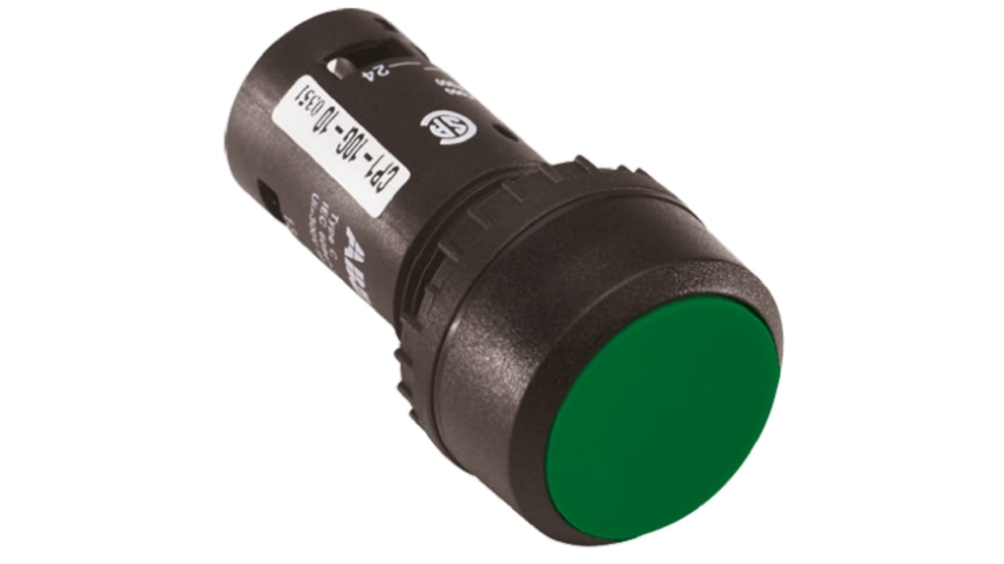 Pulsador ABB Compact, color de botón Verde, SPST, Montaje en Panel, IP69K