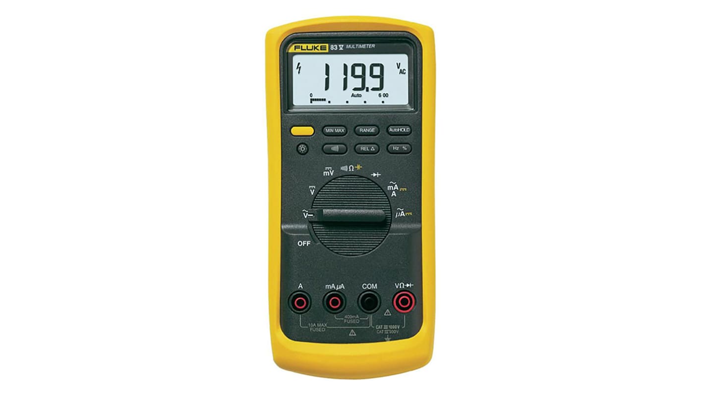 Fluke 83 Handheld Digital Multimeter, True RMS, 10A ac Max, 10A dc Max, 1000V ac Max