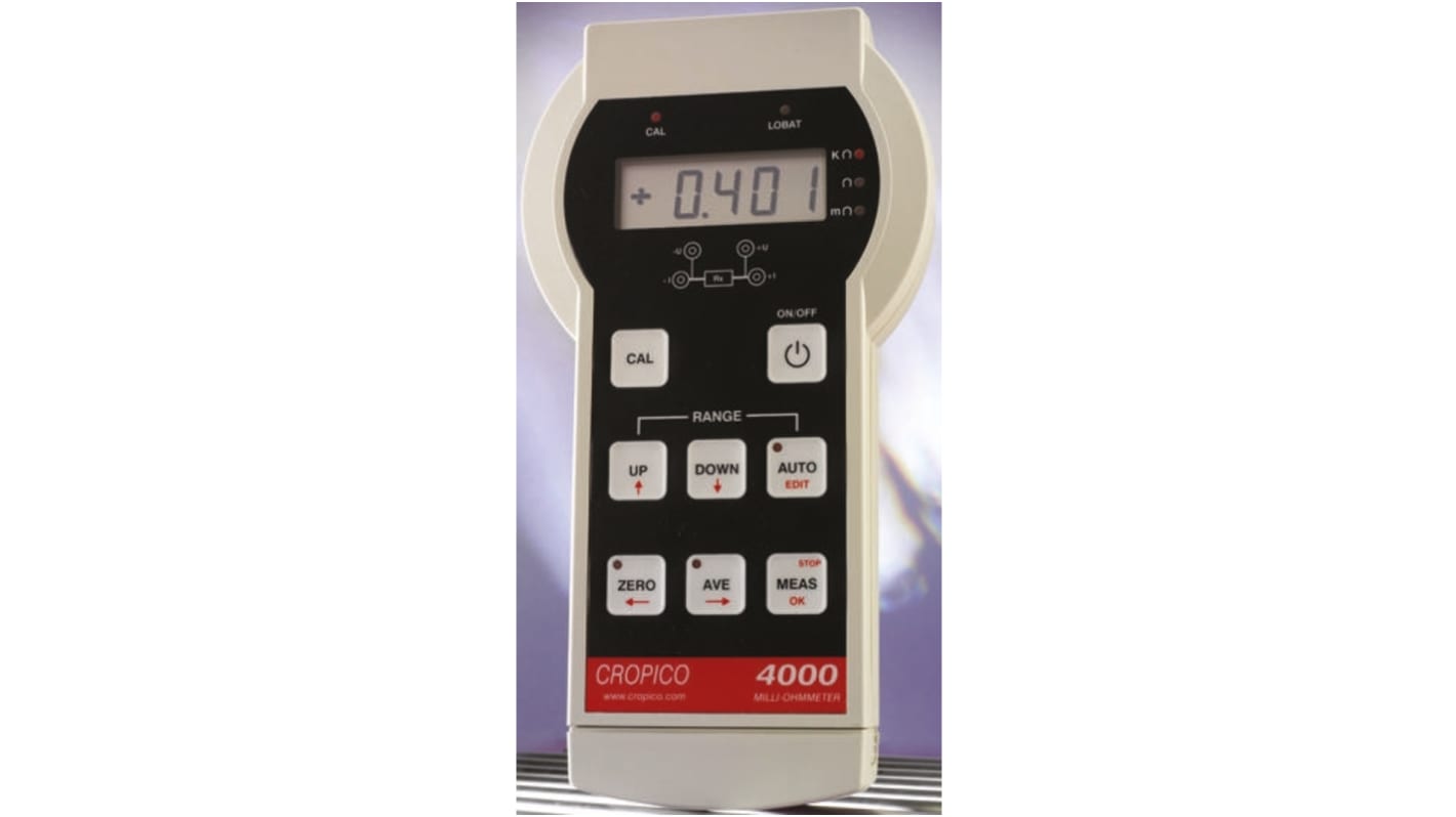 Cropico DO4000 Handheld Ohmmeter, 4000 Ω Max, 10μΩ Resolution, 4 Wire - RS Calibrated