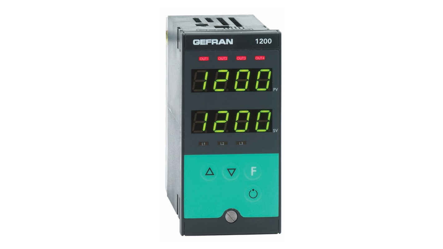 Gefran 1200 PID Temperature Controller, 96 x 48 (1/8 DIN)mm, 2 Output Relay, 100 V ac, 240 V ac Supply Voltage ON/OFF