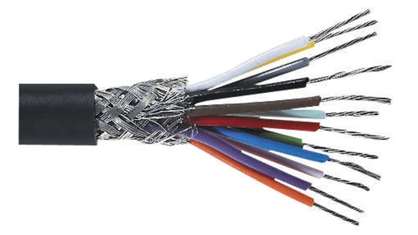 RS PRO Multicore Industrial Cable, 8 Cores, 0.22 mm², Screened, Black PVC Sheath