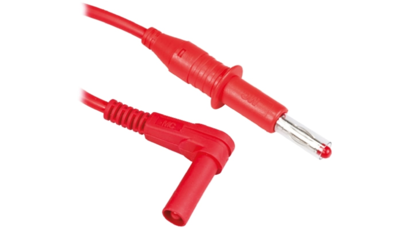 Cable de prueba con conector de 4 mm Staubli de color Rojo, Macho-Macho, 600V, 19A, 1m