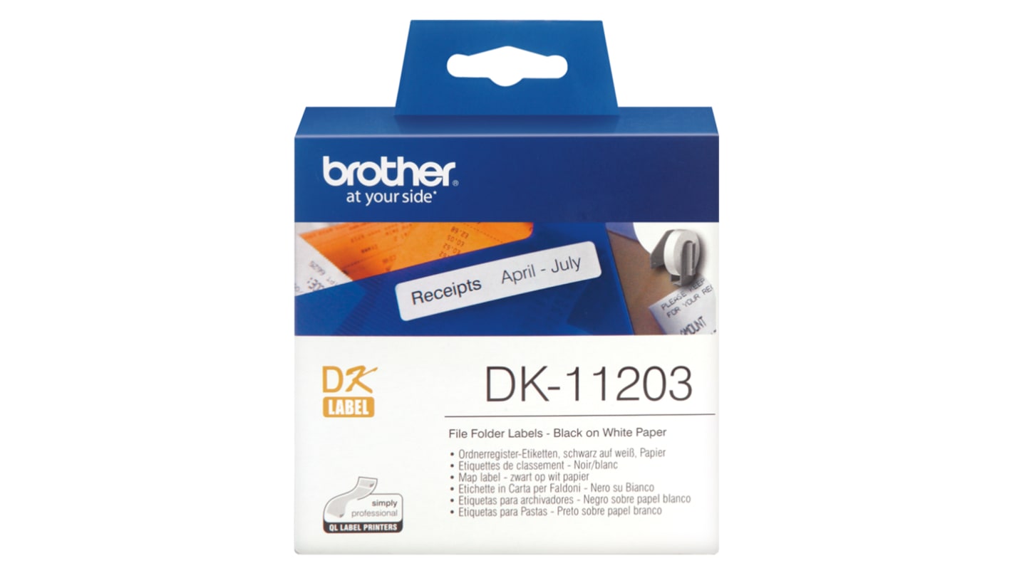 Brother White Black Print Label Roll, 87mm Width, 17mm Height, 300Per Roll Qty