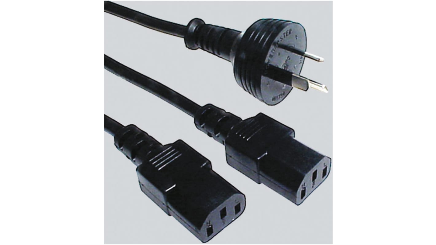 Access Comms IEC C13 x 2 Socket to Type I Australian Plug Power Cord, 2m