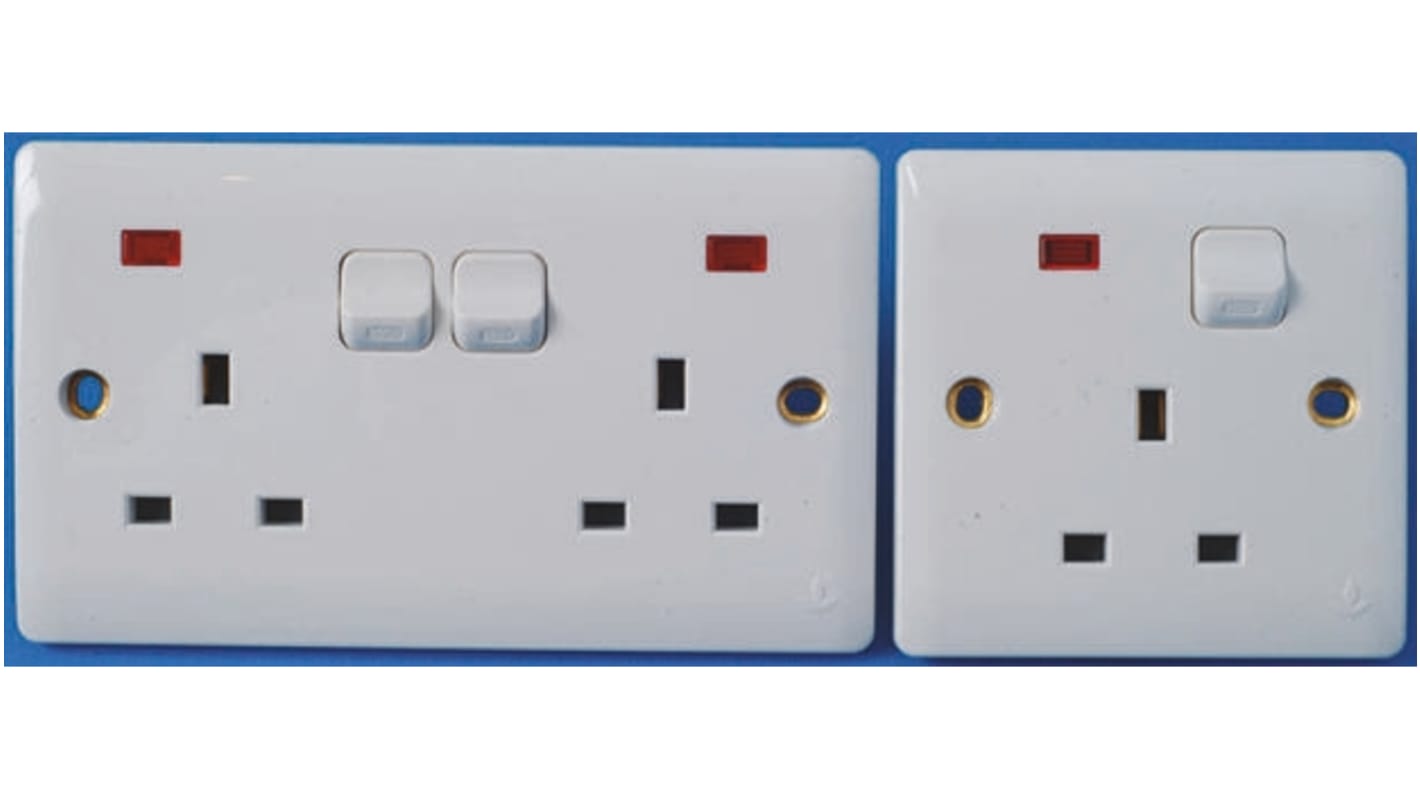 Fung Yip Electrical White 2 Gang Plug Socket, 13A, Type G - British