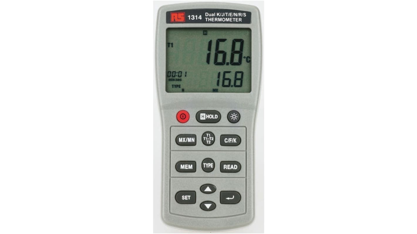 RS PRO Digital Thermometer for Industrial Use, E, J, K, N, R, S, T