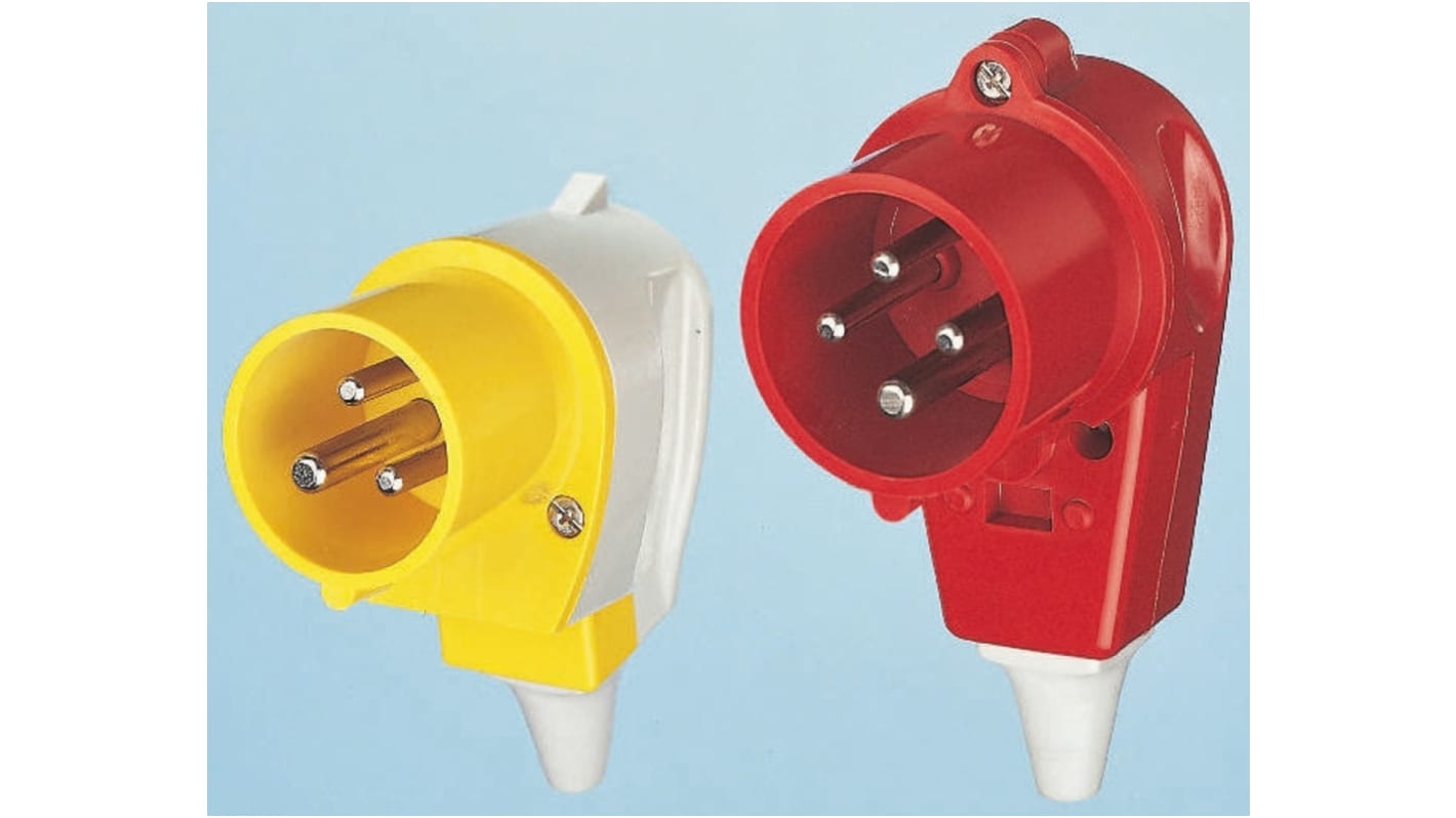 Conector de potencia industrial Macho, Formato 3P + N + E, Orientación Recto, Rojo, 400 V, 16A, IP44