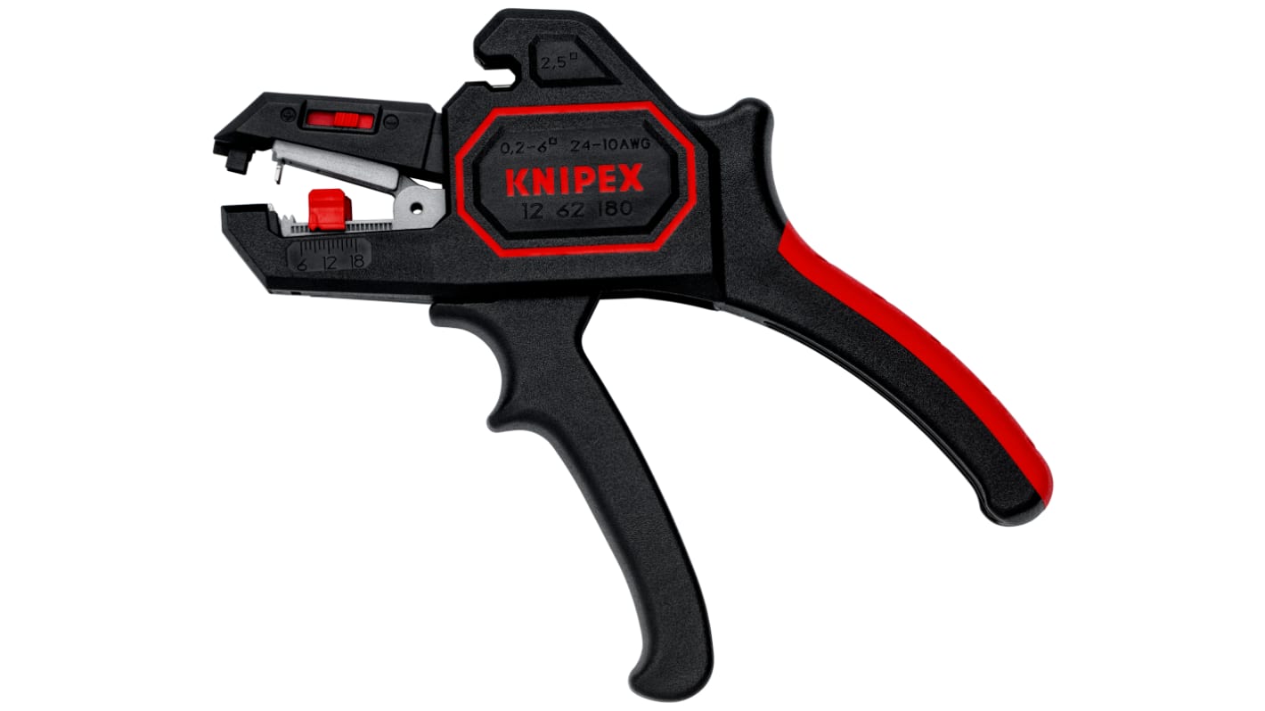 Knipex Automatisk afisoleringsmaskine, 0.2 → 6mm² til Multicore, enkelt kerne kabel, L: 180 mm, 12 62 180