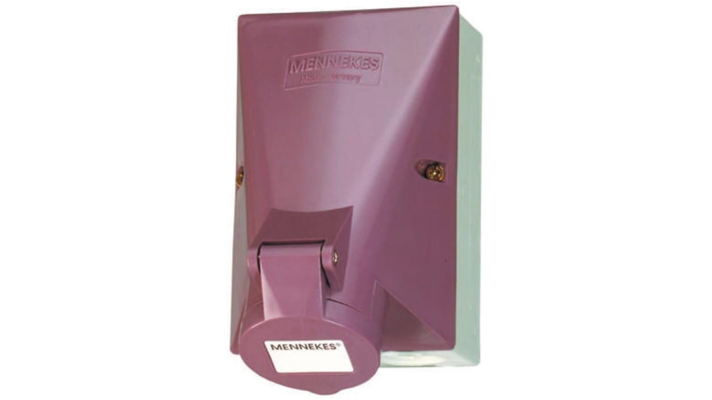 MENNEKES IP44 Purple Wall Mount 2P Right Angle Socket, Rated At 16A, 20 → 25 V