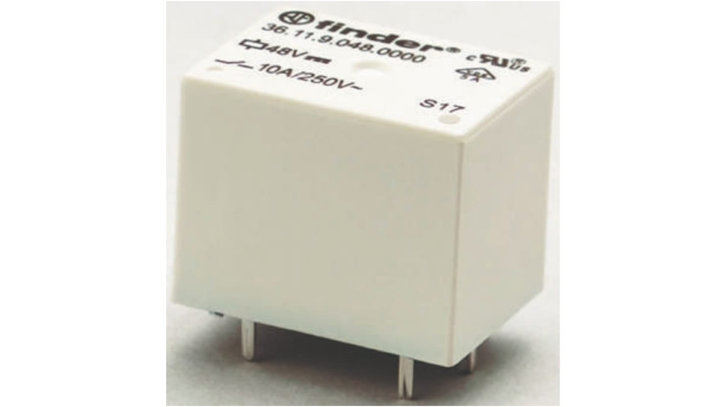 Finder PCB Mount Power Relay, 48V dc Coil, 10A Switching Current, SPDT