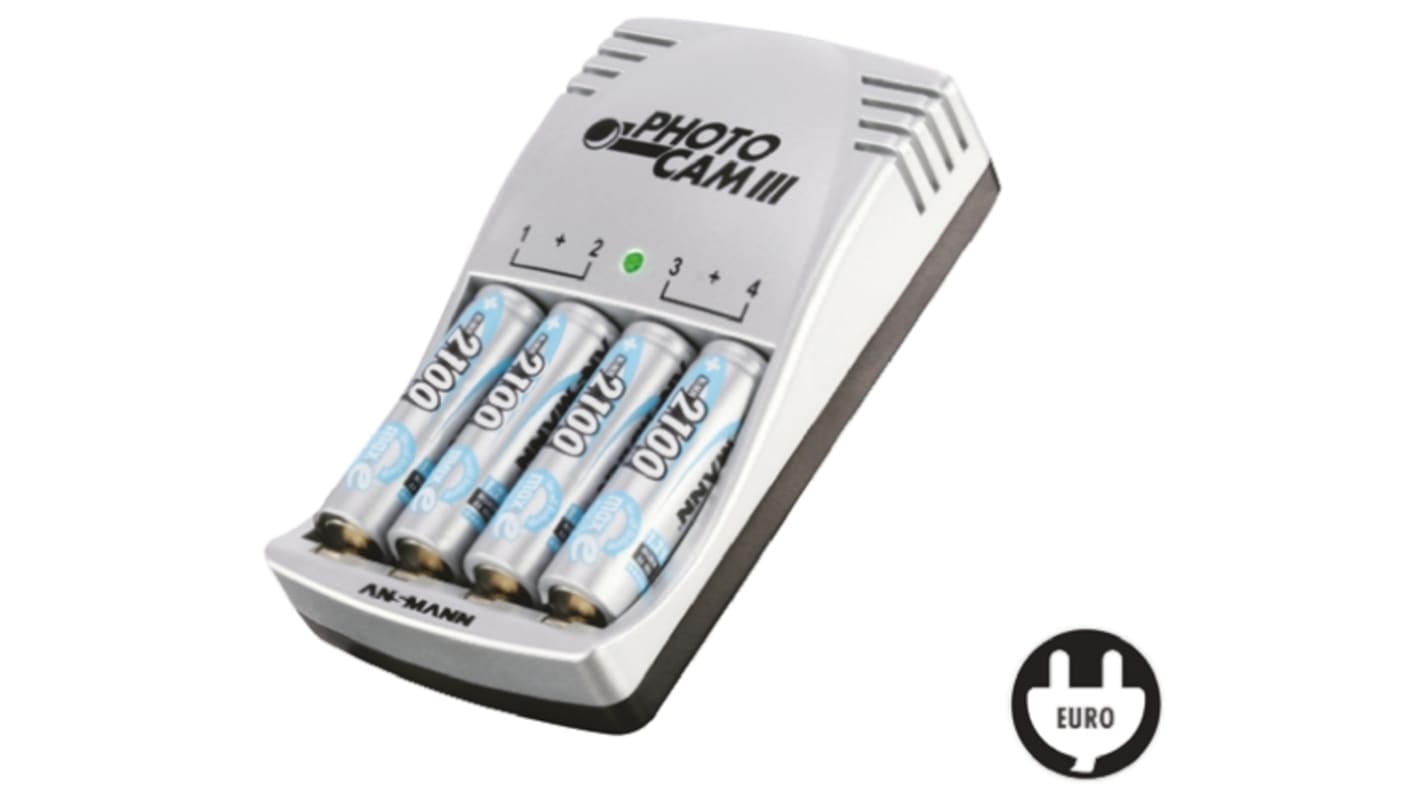 Ansmann 2 → 4 Cell Battery Pack Charger for NiMH batteries, EURO Plug