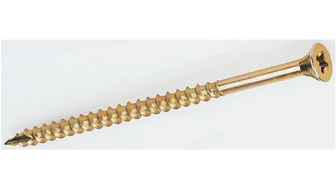 RS PRO Cross Flat Steel Wood Screw Galvanised, Yellow Passivated, 3.5mm Thread