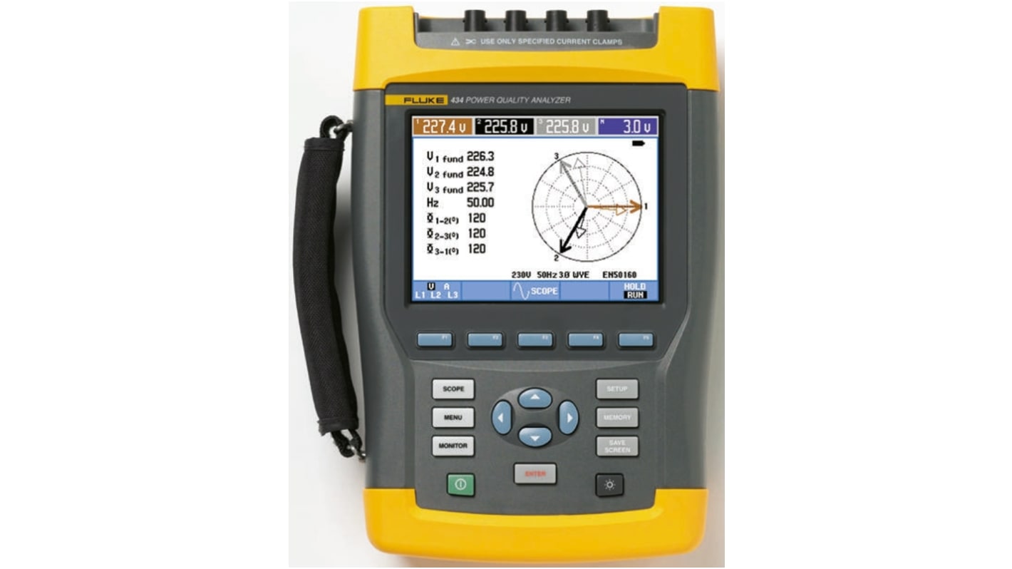 Fluke 434 Power Quality Analyser, 3-Phase, 20kA Max, 1000V ac Max