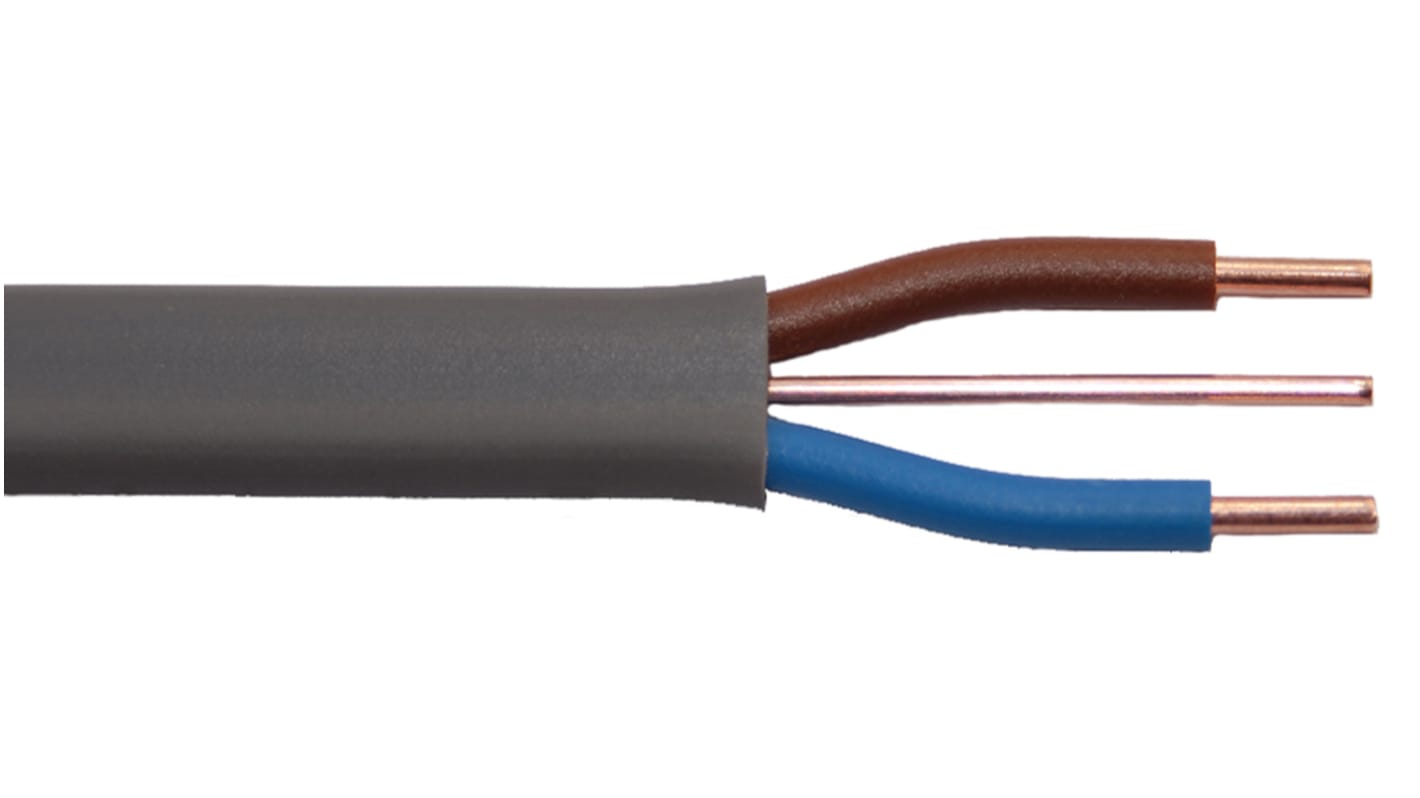 Cable de alimentación Prysmian de 2 núcleos, 6 mm², Ø ext. 6.8 x 13.1mm, long. 50m, 240 V / 47 A, funda de PVC, Gris