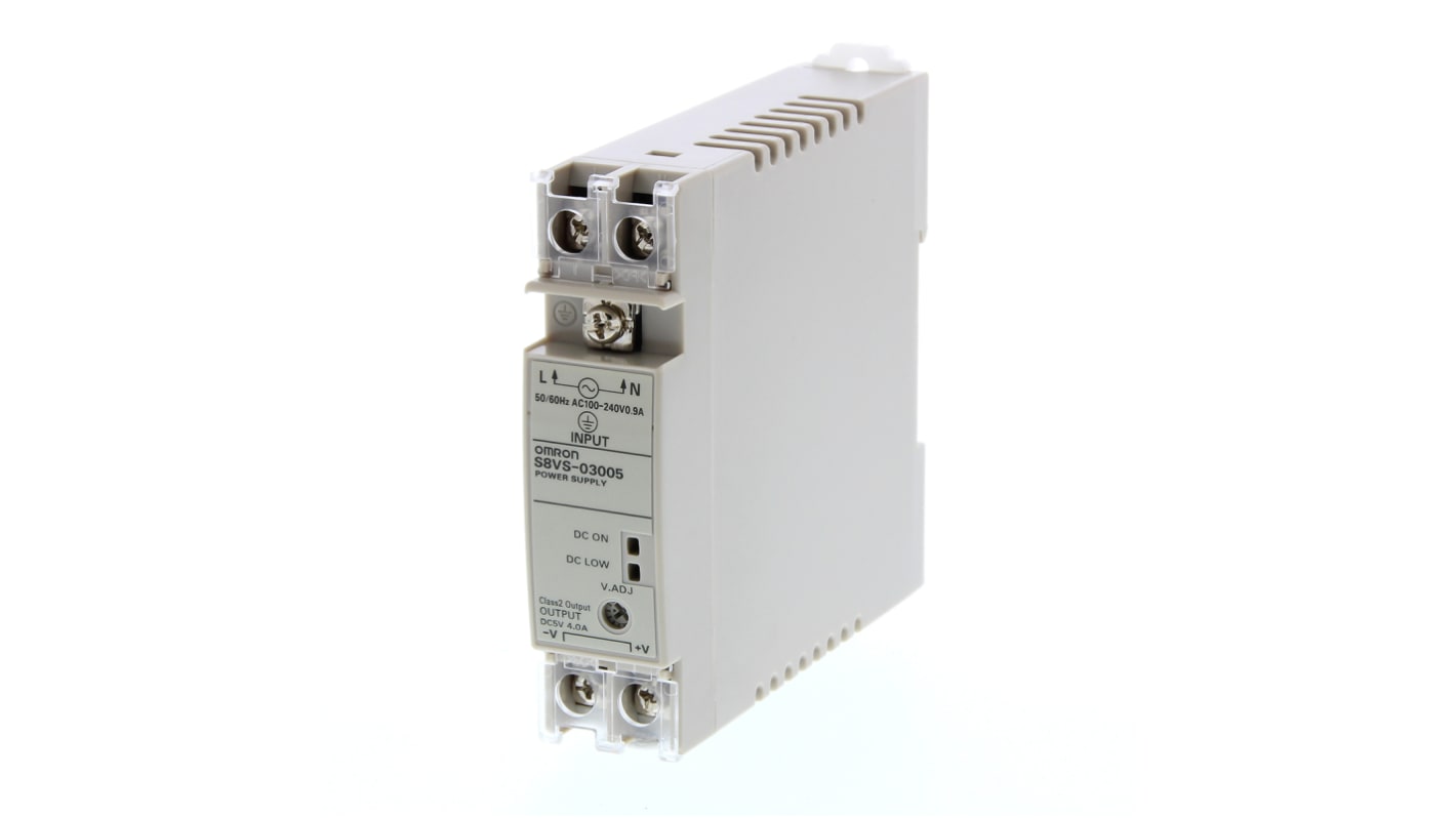 Omron S8VS Switched Mode DIN Rail Power Supply, 85 → 264V ac ac Input, 5V dc dc Output, 4A Output, 20W