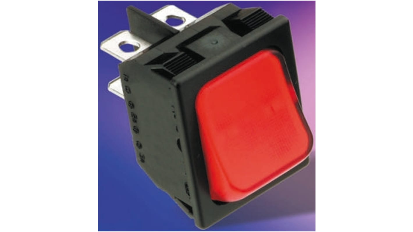 TE Connectivity Illuminated DPST, On-Off Rocker Switch Panel Mount