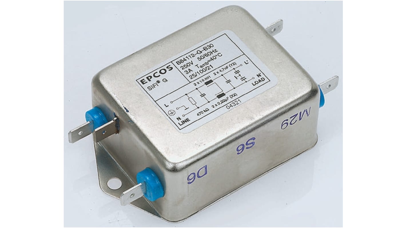 EPCOS B84112G EMV-Filter, 250 V ac, 10A, Gehäusemontage, Schraub, 1-phasig 0,369 mA / 50 → 60Hz Single Stage