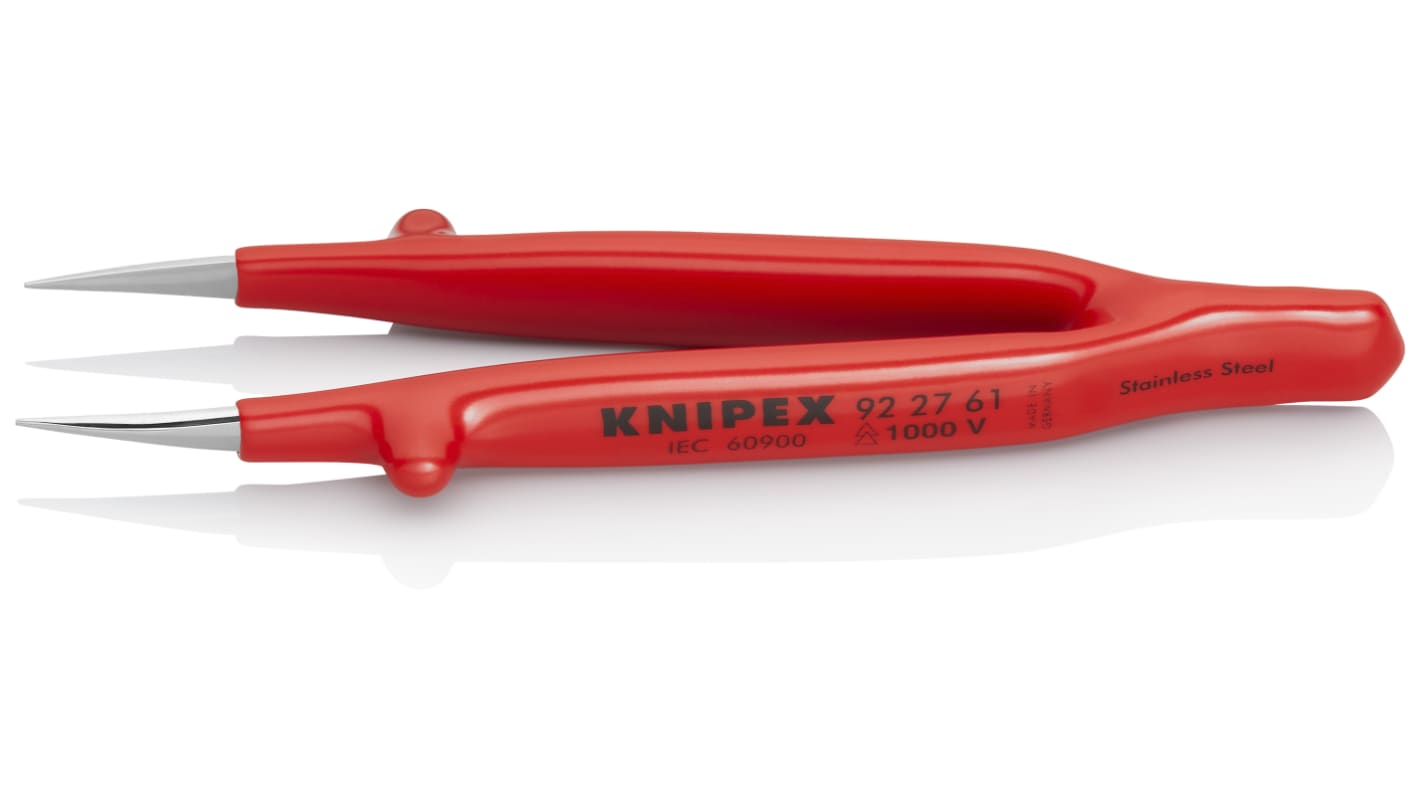 Knipex ピンセット, ニッケルめっき鋼, 抗酸耐性あり, スムース, 92 27 61