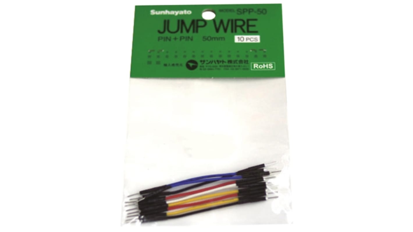 SPP-50, 50mm Insulated Tinned Copper Breadboard Jumper Wire in Black, Blue, Red, White, Yellow