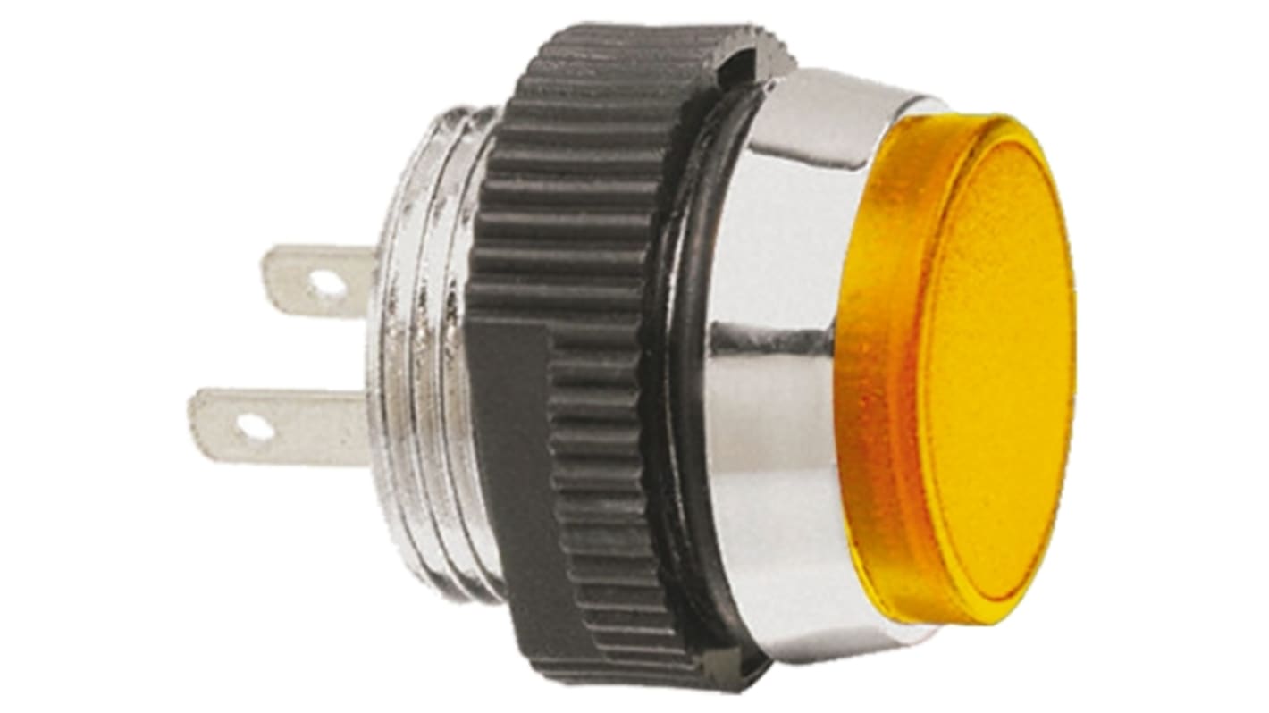 Indicador LED Signal Construct, Amarillo, lente prominente, marco Cromo, Ø montaje 16mm, 12 → 14V, 20mA, 85mcd,