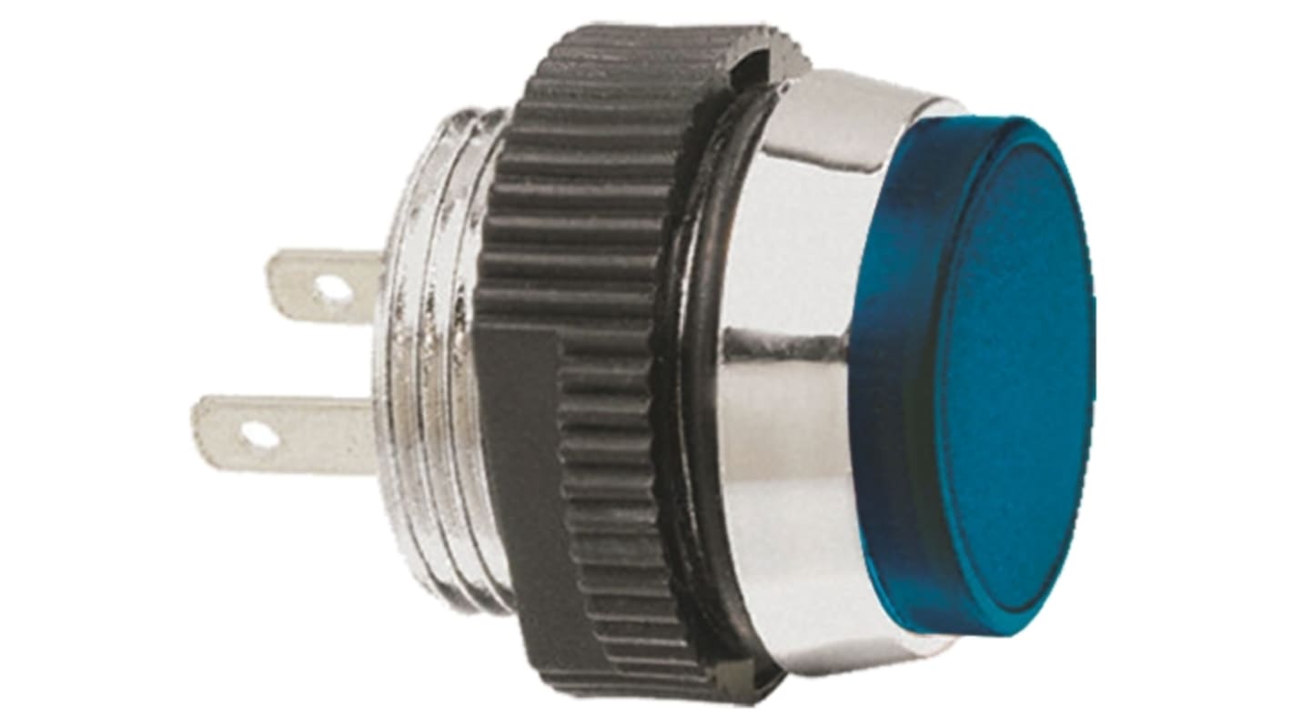 Indicador LED Signal Construct, Azul, lente prominente, marco Cromo, Ø montaje 16mm, 12 → 14V, 20mA, 100mcd, IP67
