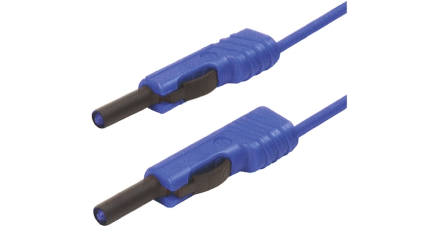 Cable de prueba con conector de 4 mm  Hirschmann de color Azul, Macho-Macho, 30 V ac, 60V dc, 16A, 1m