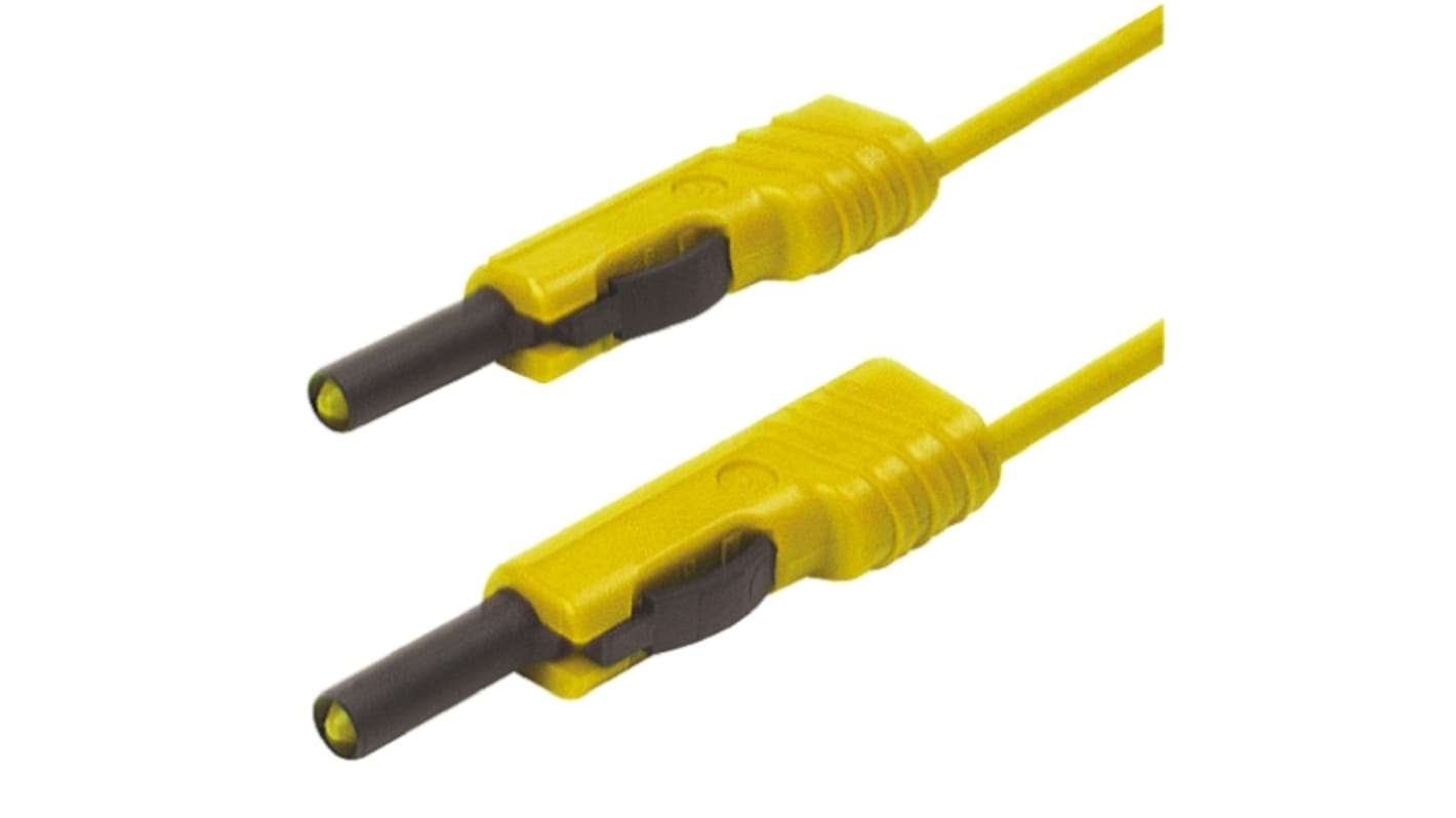 Cable de prueba con conector de 4 mm  Hirschmann de color Amarillo, Macho-Macho, 30 V ac, 60V dc, 16A, 1m