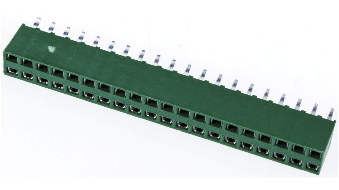 TE Connectivity AMPMODU HV100 Series Straight Through Hole Mount PCB Socket, 40-Contact, 2-Row, 2.54mm Pitch, Solder