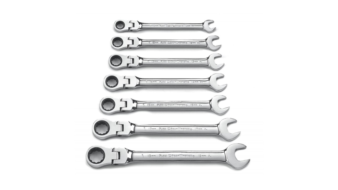 9900D Gear Wrench 7Piece Spanner Set, 10 → 19 mm, Chrome Vanadium