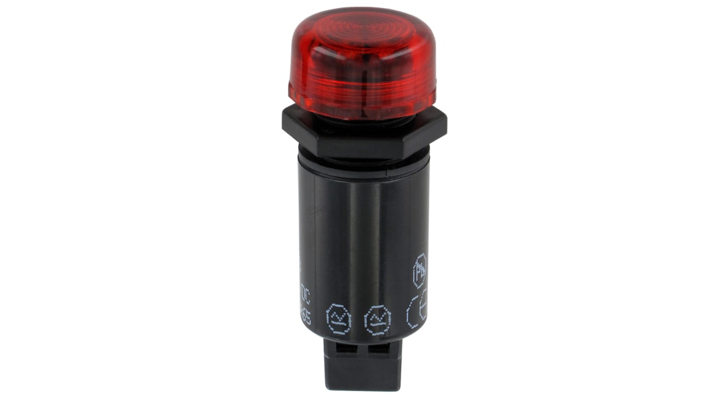 Indicador LED Sloan, Rojo, lente prominente, marco Negro, Ø montaje 16mm, 24V, 20mA, 3000 x 2mcd, IP65