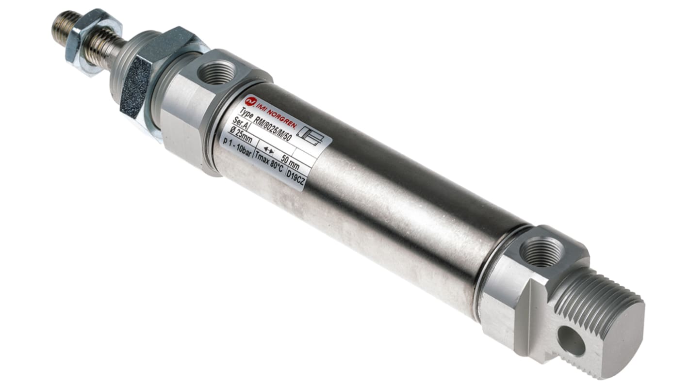 Norgren Pneumatic Roundline Cylinder - 25mm Bore, 40mm Stroke, RM/8000/M Series, Double Acting