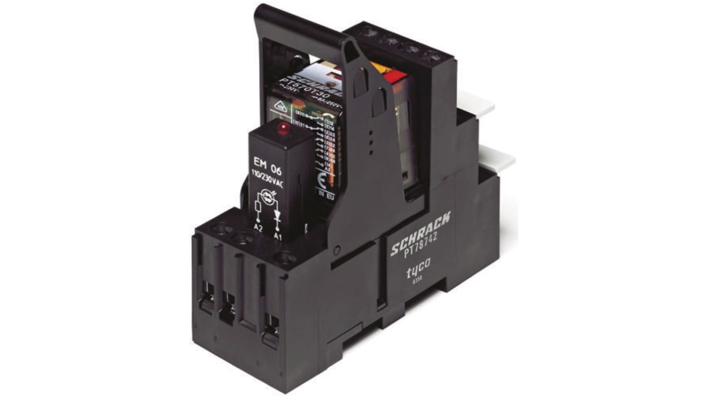 Relais de puissance TE Connectivity PT, 4 RT, bobine 115V c.a. Rail DIN 1W