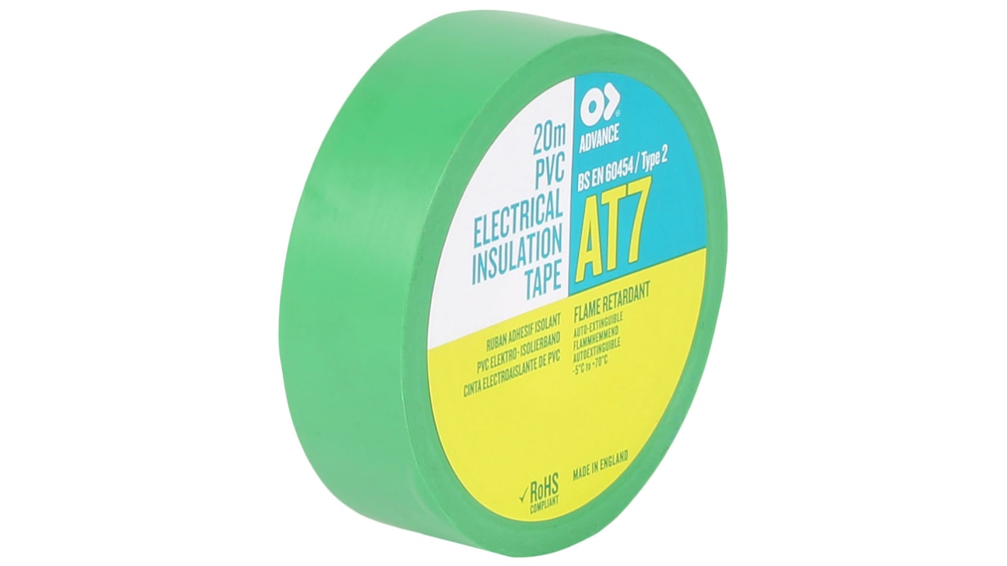 Advance Tapes Elektromos szigetelőszalag, 19mm x 20m, 0.13mm vastag, Zöld